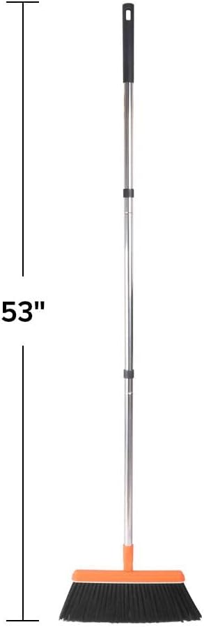 FGY Long Handle Broom and Dustpan Set 53" Broom with Upright Dustpan for Home Kitchen Office Cleaning (Black & Orange)