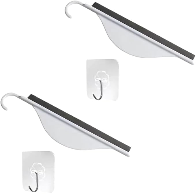 Mini Squeegee Set with Hooks, 2 Pack Silicone Water Wiper for Shower Glass, Bathroom Countertop & Sink Cleaning Tool, Compact Handheld Scraper for Kitchen, Mirror, Window (White)