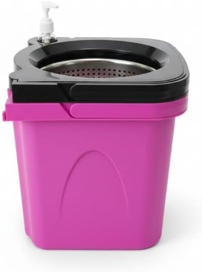 Thunder Mop Spin System - Double-Sided - 2 Compact Stackable 6L Buckets, Microfiber Head, Stainless Steel Wringer, Antifungal Quick-Dry Cleaning, Soap Dispenser, 3 Free Refills (Black/Pink)
