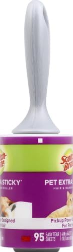 Scotch-Brite Pet Hair Pickup Extra Sticky Lint Roller,Designed for Removing Fur + Fluff on Couches,Clothes,Dog and Cat Beds,& More,95 Easy-Tear Adhesive Sheets Total (Pack of 4)