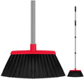 Heavy Duty Angle Broom, 55-Inch Long Handle Extra Wide 12.6 Inch Head, Stainless Steel Tube & PP Bristles for Pet Hair and Dust, Floor Safe - Red
