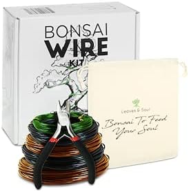 Leaves and Soul Complete Bonsai Set - Small Blue Rectangle Bonsai Pot | 160ft of Bonsai Hobby Wire | Wire Cutter | Bonsai Soil | Bonsai Fertilizer | Storage Bag