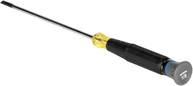 Klein Tools 6254 Mini Precision Screwdriver, 1/8-Inch Slotted, Features Cushion-Grip Handle, Rotating Cap, Color Coded Ring, 4-Inch Shank
