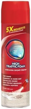 High Traffic Carpet Cleaner Foam, Unscented, 3X Dirt Removal, Stain-Resistant Carpet Solution and Odor Remover, 22 oz, 1 pack