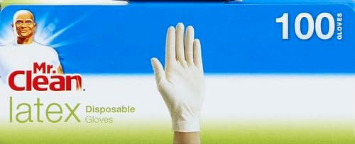 Mr Clean Latex Gloves Disposable Single Use Lightly Powdered Non-Sterile Multipurpose Uses One Size Fits Most Tear & Puncture Resistant Design 9.5-Inch Long with Beaded Cuff, 100-Count, Blue