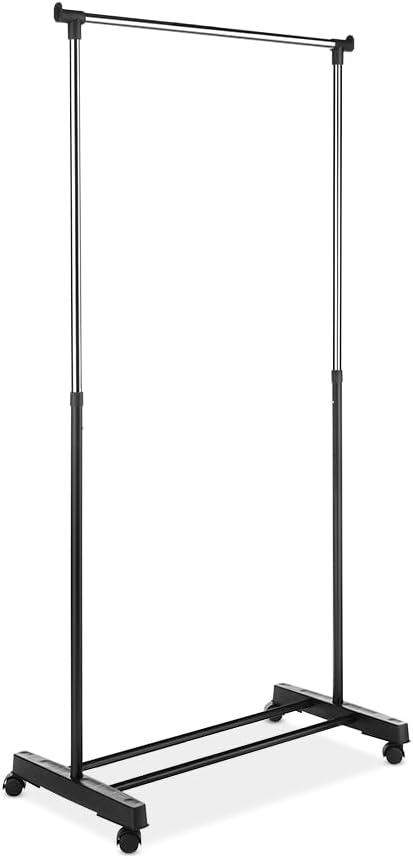 Whitmor Adjustable Garment Rack Rolling Clothes Organizer, Black and Chrome