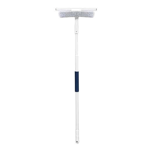 Unger 12” Outdoor Window Scrubber and Squeegee Kit with 5’ Telescopic Pole for High Access, Cleaning Supplies for Mirrors and Glass Surfaces, Machine Washable Sleeve