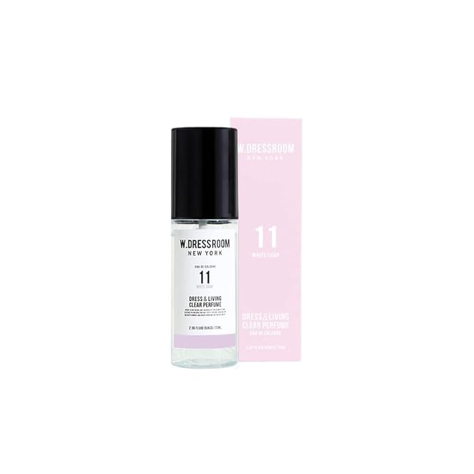 W.Dressroom No.11 White Soap Scent Mist & Living Clear Perfume (2.36 oz) – Fresh Scent for Clothes, Fabrics, Carpets & Rooms, Natural Odor Eliminator, Eco-Friendly, Water-Based