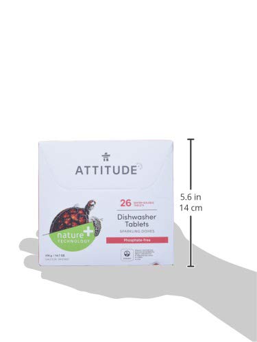 ATTITUDE Dishwasher Tablets, Water-soluble Plant- and Mineral-Based Effective Formula, Phosphate-free, Vegan and Cruelty-free, Unscented, 26 Count (Pack of 2)