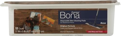 Bona Hardwood Floor Disposable Wet Cleaning Pads - unscented - Use Mops - Residue-Free Floor Cleaning Solution for Wood Floors,12 Count(Pack of 2)