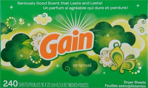 Gain Dryer Sheets Plus Wrinkle Release, Original Scent, Fights Static With a Touch of Scent, Laundry Sheets, 240 Count (Pack of 4)