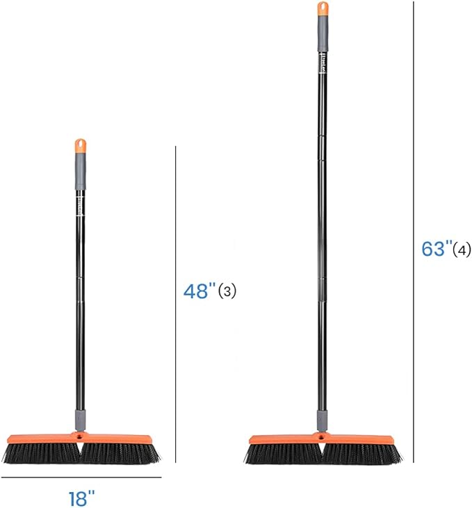 TreeLen 18 inch Push Broom Outdoor - Heavy Duty Broom for Driveways, Sidewalks, Patios and Deck Cleans Dirt, Debris, Sand, Mud, Leaves and Water-18 Wide Bristles
