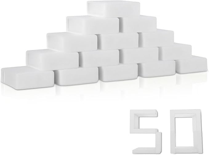 Magic Melamine Sponge Eraser, GRS Certified 50 Pack Magic Cleaning Erasers in Bulk No Scratch & Super Absorbent, Multi-Functional Melamine Foam Sponges for Bathroom Window Shoes Kitchen