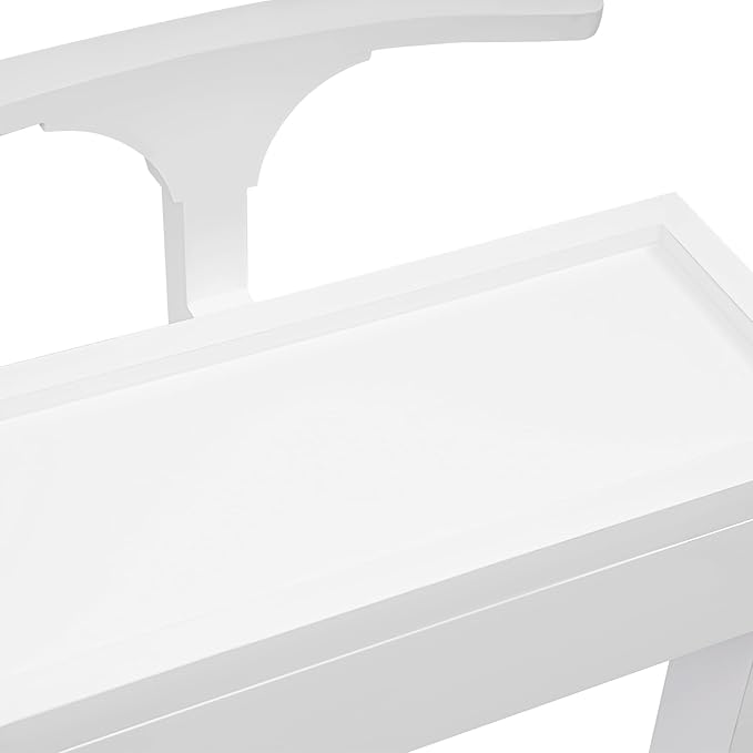 Clothing Rack, Wood Suit Clothes Stand with Drawer, Practical Freestanding Clothes Stand with Top Tray for Men, Women, Organizes Ties, Belts, Shoes, 22Ibs Capacity, Modern White