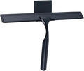 J&V TEXTILES All-Purpose Stainless Steel Shower Squeegee for Glass Doors with Adhesive Hooks, Squeegee for Shower Glass, Bathroom Household Cleaner Tool, 10 Inch (Black)