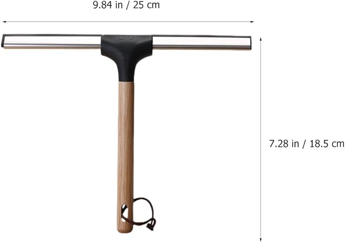10 Inch Shower Squeegee with Wooden Handle Silicone Blade Glass Wiper for Bathroom Doors Mirrors Windows Household Cleaning Tool Water Scraper for Soap Scum Removal Home Decor