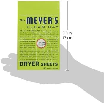 Mrs. Meyer's Dryer Sheets, Fabric Softener, Reduces Static, Infused with Essential Oils, Lemon Verbena, 80 Count