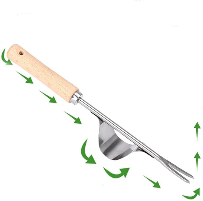 Comimark 1pc Wood Handle Stainless Steel Garden Weeder, Hand Weeding Removal Cutter Puller Tools, Multifunction Weeder Transplant
