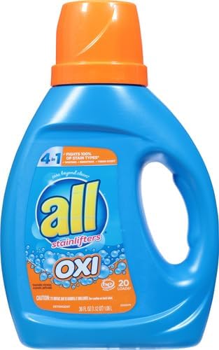 All Stainlifters Laundry Detergent Liquid with OXI Stain Removers and Whiteners, Fresh, 20 Loads, 36 Fl Oz