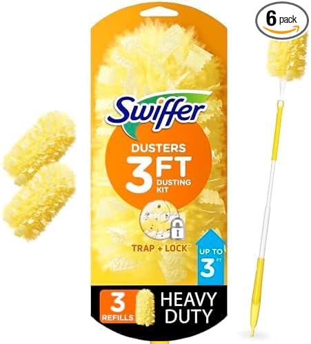 Swiffer Duster Heavy Duty 3 ft Extendable Handle Starter Kit with 3 Refills,(Pack of 6)