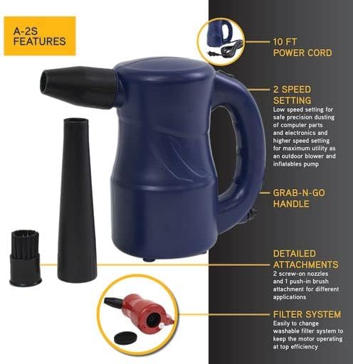 XPOWER A-2S Cyber Duster Electric Air Duster for Dusting, Drying, Inflating, Blowing, Car Detailing, Computer, Leaf Blowing, 90CFM, 2 Nozzles+1 Brush, High Performance Motor, Eco-Friendly, Navy Blue