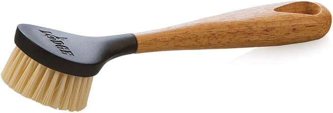 Lodge 10 Inch Scrub Brush - Wood Handle for Comfortable Grip - Skillet Scrubber with Tough Nylon Bristles - Black