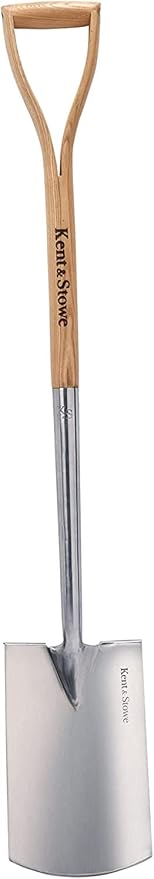 Kent & Stowe Stainless Steel Digging Spade, Traditionally-Styled Garden Spade with Extended Shank and Large Tred, All Year Round Garden Tools Made from Stainless Steel and Ash Wood