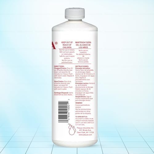 PEQUA INDUSTRIES P-10232 Pequa Heavy Duty Drain Opener, Non-Acid, Fast-Acting Formula, Industrial strength Drain Cleaner for Sinks, Tubs, Septic Tanks -32 Oz