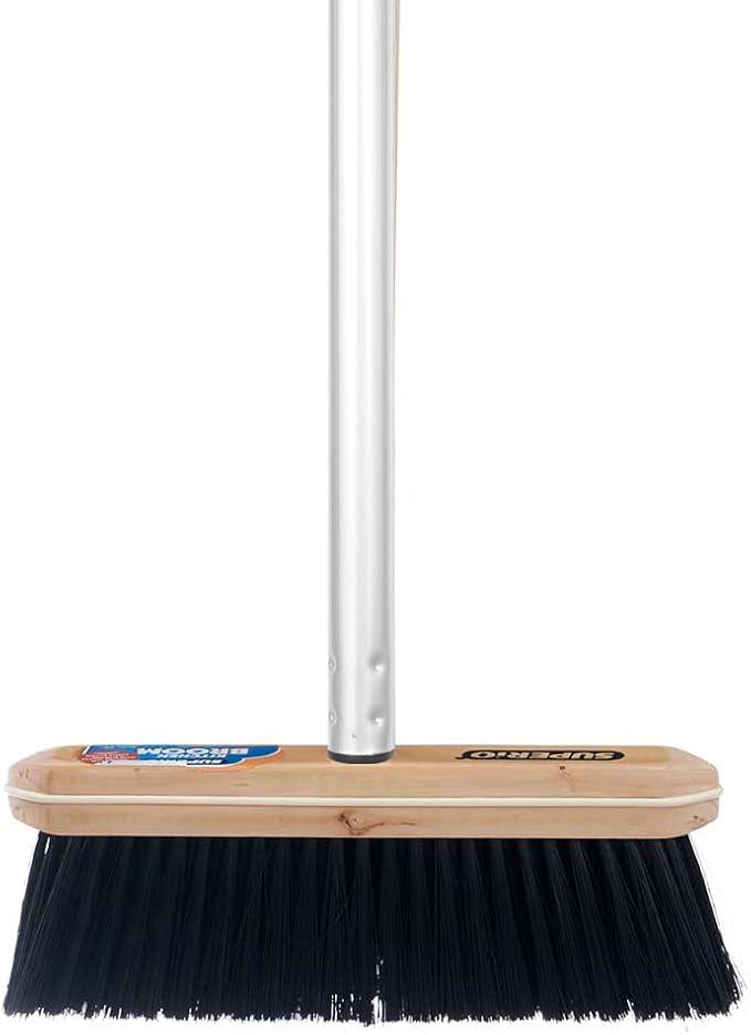 Superio Kitchen Broom Premium Black Tampico Bristles, with Grey Metal 3-Part Handle, Heavy Duty Household Broom - Easy Swiping Dust and Wisp, Home, Kitchen Bedroom, Lobby, Floors and Corners