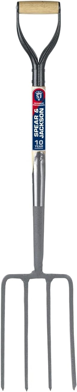Spear & Jackson Neverbend Professional Digging Fork – Heavy-Duty Forged Carbon Steel Garden Fork for Tough Soil and Cultivation