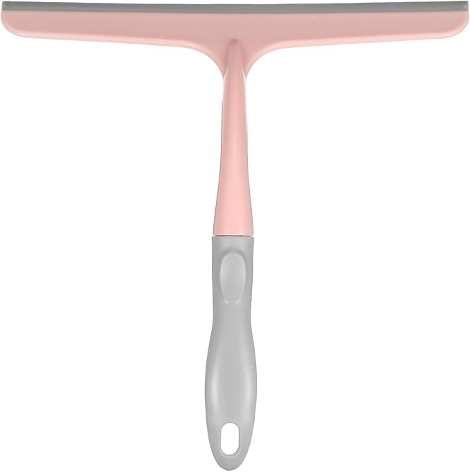 HARFINGTON Shower Squeegee 9.6 Inch Length Water Blade Cleaner Tool Household Mirror Squeegee with Hole for Windshield Window Cleaning Glass Door, Pink