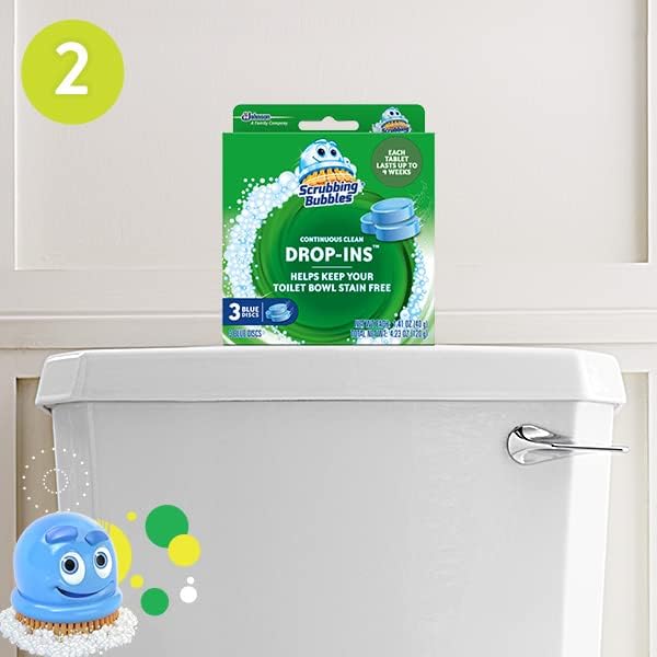 Scrubbing Bubbles Continuous Clean Toilet Drop-Ins, Automatic Blue Toilet Bowl Cleaner, Septic-Safe Tank Tablets Remove Hard Water Minerals & Limescale, Stain & Smell Protection, 3 Count (Pack of 2)