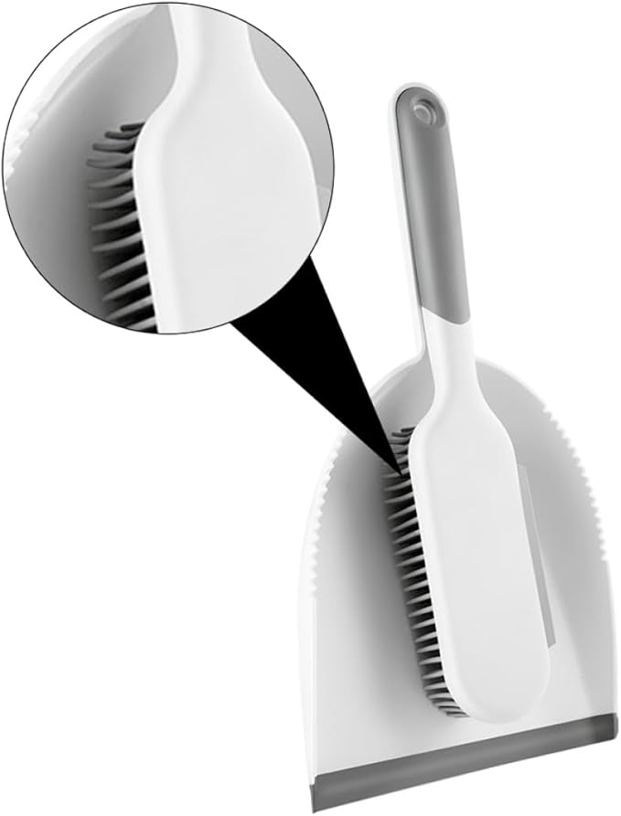 Beaupretty 2-pcs Mini Broom and Dustpan Set, White Grey Handheld Cleaning Brush Tools for Home Dust Removal, Bed and Desk Accessory for Indoor Sweeping