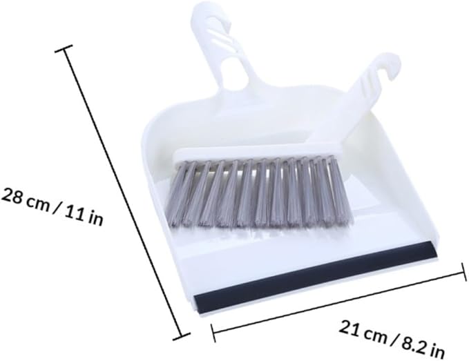 Mini Broom and Dustpan Set 2pcs White, Handheld Household Cleaning Brush Combo for Kitchen and Desktop Use, Compact Home Cleaning Accessory