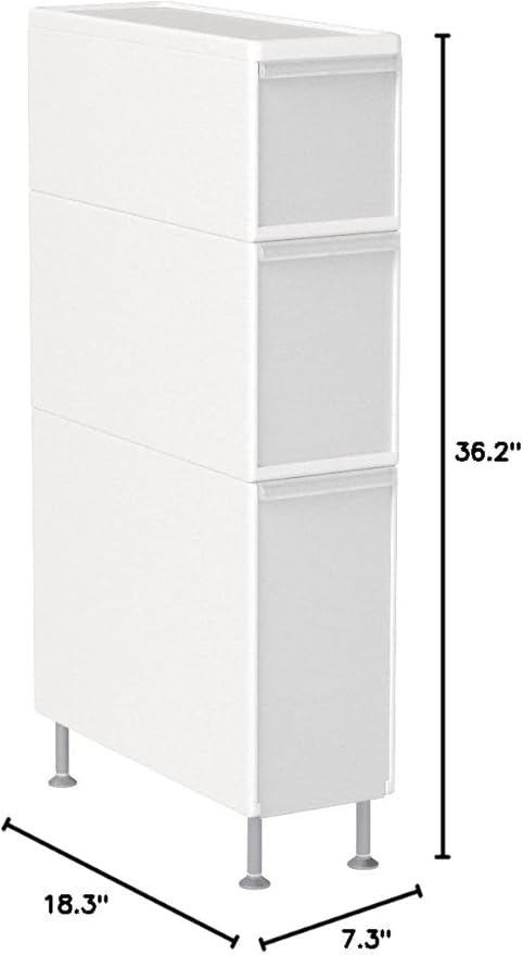 like-it TS-111A Laundry Storage Gap Stocker, 3 Tiers Width 7.3 x Depth 18.3 x Height 35.8 inches (18.7 x 46.5 x 91 - 93.5 cm), White, Made in Japan
