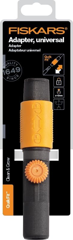 Original Fiskars Universal Adapter for the Use of All Garden Tool Heads to Combine a QuikFit Handle with Tool Heads from Other Manufacturers, Length: 17 cm, Plastic, Black/Orange, QuikFit, 1000617