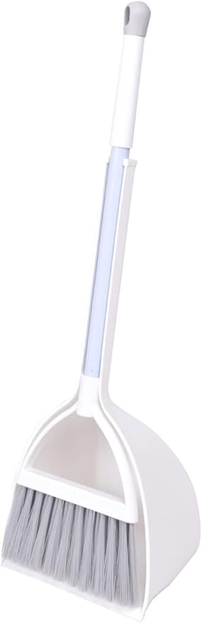 Mini Broom with Dustpan for Kids,Little Housekeeping Helper Set (White+Grey)