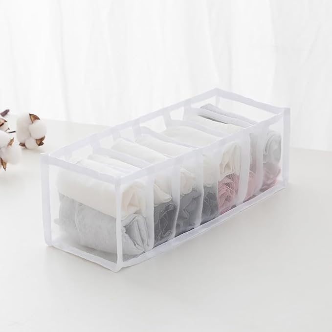 2 Pcs 11 Grids 7 Grids Underwear Drawer Organisers Sock Drawer Organizer Divider Underwear Storage Boxes Foldable Closet Dresser Drawer Organizer for Storing Socks Gray