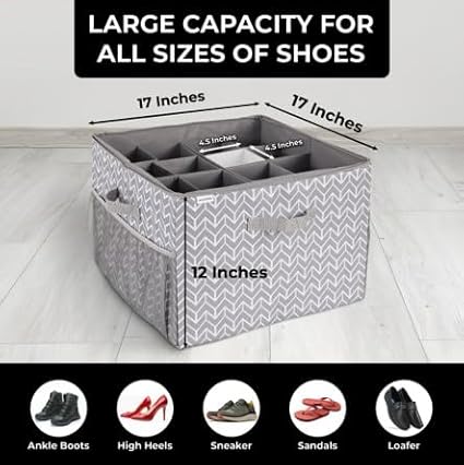 ALCOVA Shoe Organizer for Closet, 3 Pack Shoe Storage Box with Clear Cover, Foldable Shoe Storage Box, Fits up to 48 Pairs, Gray