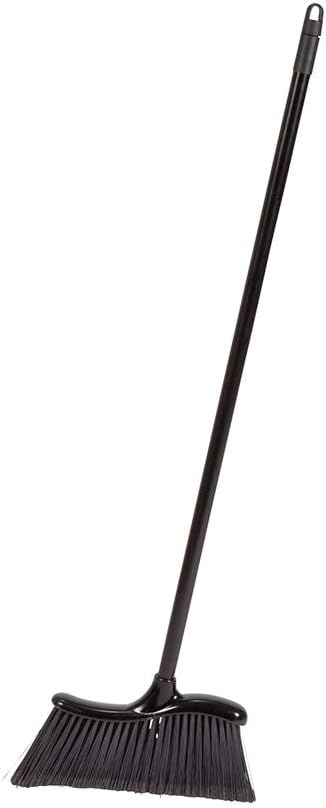 Restaurantware RW Clean 12 x 2 x 39 Inch Angle Broom 1 With Clip Back Sweeping Broom - Dustpan Sold Separately Flagged Bristles Black Plastic Restaurant Broom Lightweight Heavy-Duty