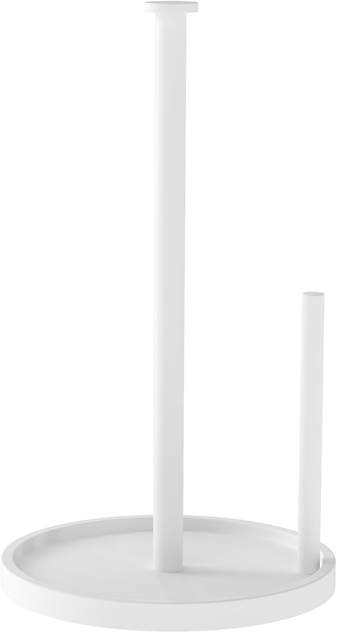 Paper Towel Holder Countertop, Standing Paper Roll Holder with Anti Slip Weighted Base, Stainless Steel Freestanding Paper Towel Holder for Kitchen, White