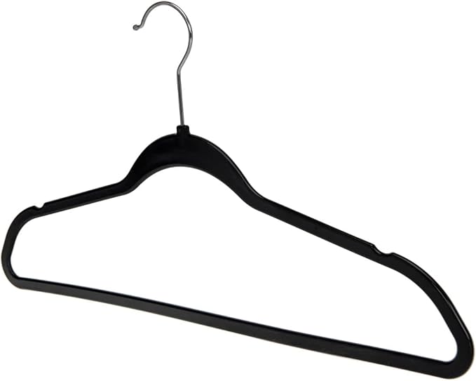 Quality Hangers 200 Pack Plastic Hangers for Clothes - Slim Non-Velvet Hangers with 360° Swivel Chrome Hook & Non Slip Notches - Ideal for Dresses Coats Shirts Jackets & More - Black