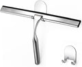 HOME SO Shower Squeegee for Glass Doors – Stainless Steel Squeegee with Adhesive Hooks - Window, Floor & Car Squeegee, Multi-Purpose Bathroom, Mirror & Tile Cleaner - Bathroom Essentials - Chrome 12"