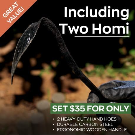 Reencle Homi Korean Hand Hoe Garden Tool, Forged Steel Blade with Wooden Handle, Traditional Handmade Weeding Digging and Planting Tool