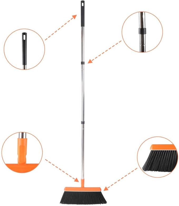 FGY Long Handle Broom and Dustpan Set 53" Broom with Upright Dustpan for Home Kitchen Office Cleaning (Black & Orange)