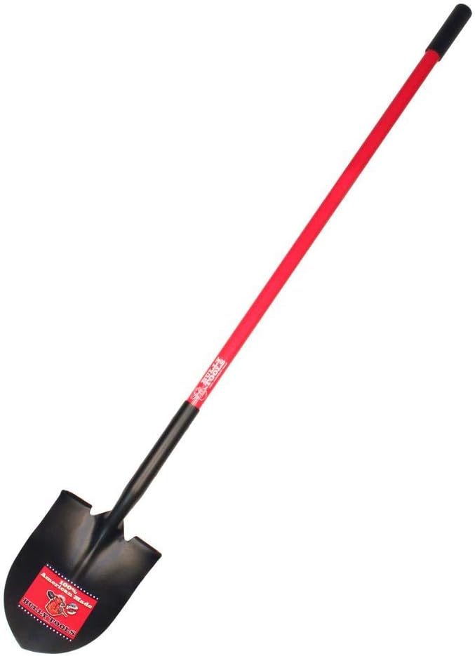 BULLY TOOLS 62510 14 Ga. Round Point Shovel – Heavy-Duty Fiberglass Long Handle for Digging & Landscaping, Durable Steel Blade, Ergonomic Grip, Enhanced Leverage for Reduced Fatigue – Made in The USA