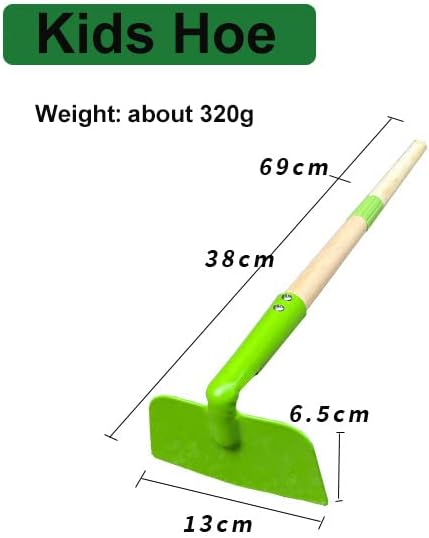 Small Garden Hoe-Kid's Size Wooden Handle Metal Head Hoe (Green)