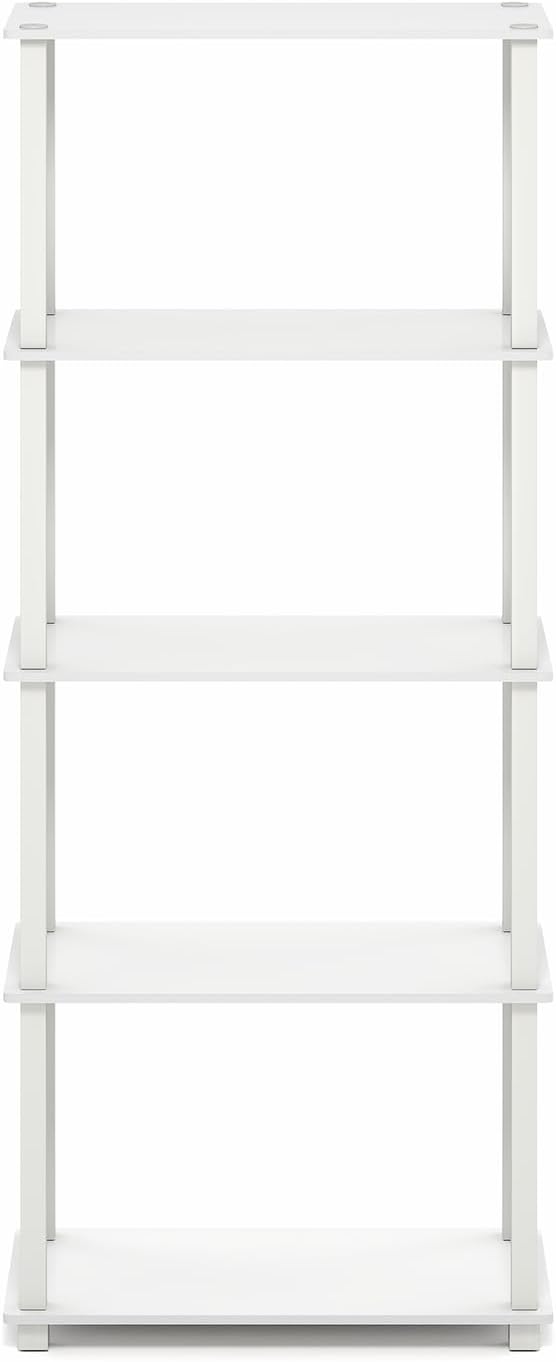 Furinno Turn-S-Tube Book Shelf, 5-Tier Toolless Storage Shelves with Square Tubes, Shelving Unit for Organization and Storage for Living Room, Home Office, White