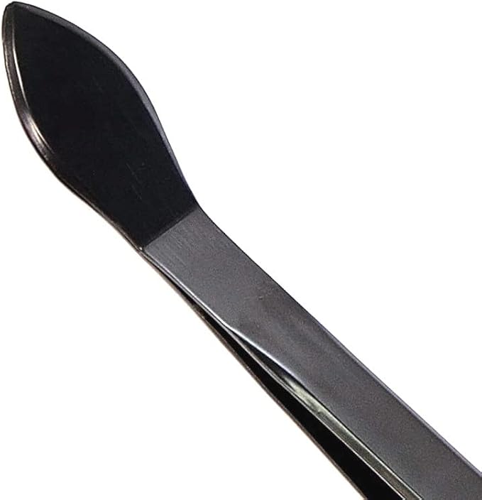 KAKURI Bonsai Tweezers Straight Serrated Tips with Spatula 8.8" - Made in Japan - Professional Bonsai Care Tool - Black Coated Japanese Stainless Steel