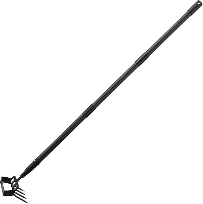 INFLATION Heavy Duty Metal Gardening Weed Puller Tool 4 Tines Prong 2-in-1 Herb Stripper Yard Rake for Women Kids Men Garden Grandpas Weeder 32-62 inch Long Adjustable Handle